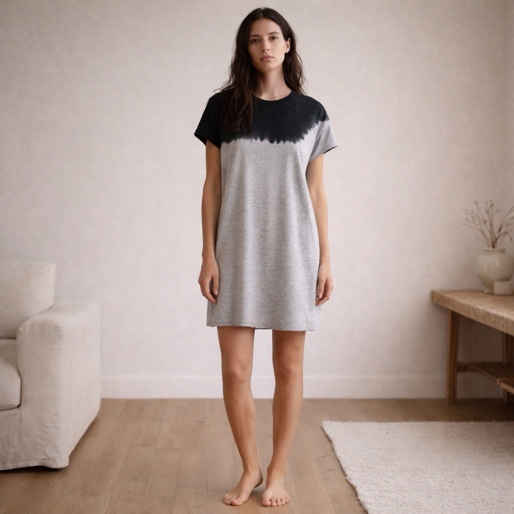 ATM Anthony Thomas Melillo Dip Dye T Shirt Dress Size S Gray Black Cotton